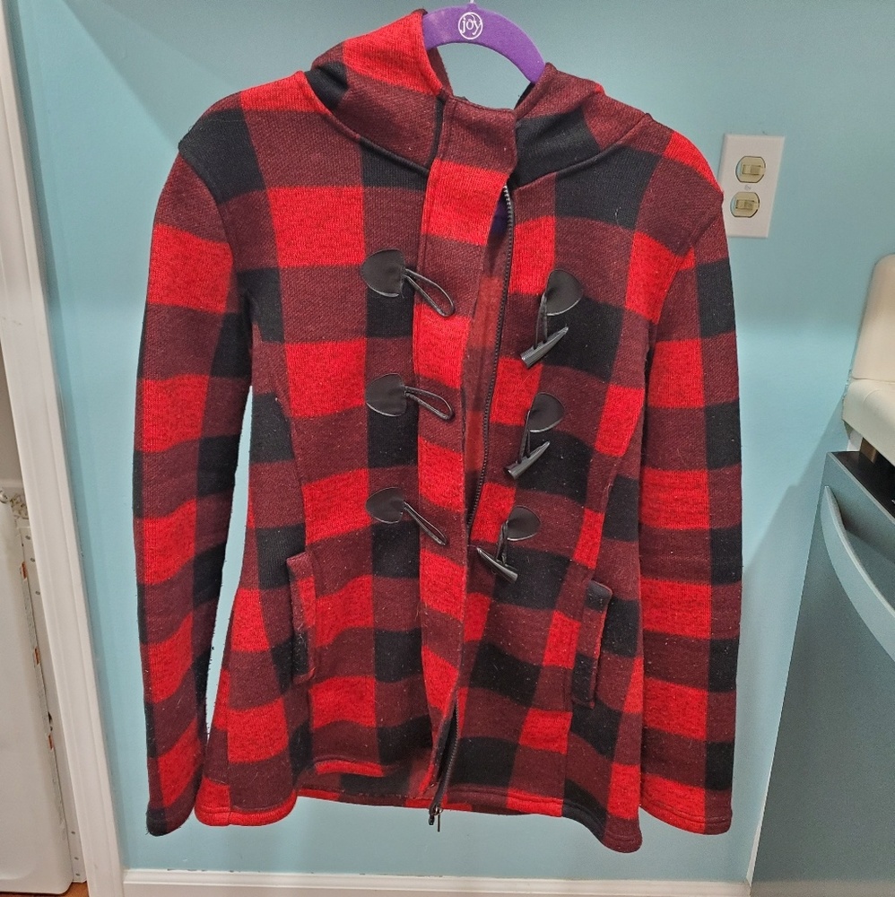Red Plaid Peacoat